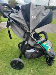 Joie pram with baby capsule car seat carrier and base