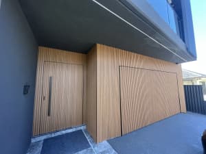 Deco-wood, bio-wood batten door.