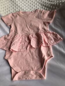 Country Road Baby Girl Broderie Frill Bodysuit, Pink, 12-18M