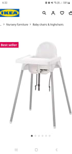 Ikea high chair with tray and cushion