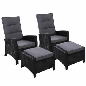 Gardeon 2PC Wicker Sun lounge Wicker Lounger Day Bed Outdoor Chairs with Ottoman
