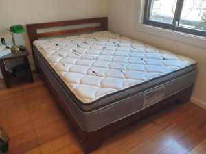 Queen bed with AS NEW plush pillowtop mattress 
