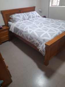 Solid queen bed and bedsides