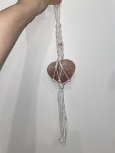 Rose Quartz heart crystal macrame hanger