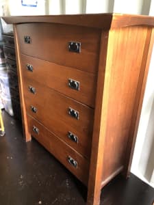 Timber veneer chest of drawers