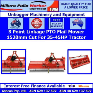 Millers Falls Heavy Duty 3 Point Linkage PTO Flail Mower 1520mm Cut