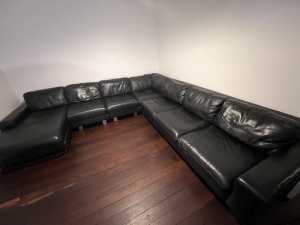 Black Leather Modular Sectional Corner Sofa Couch
