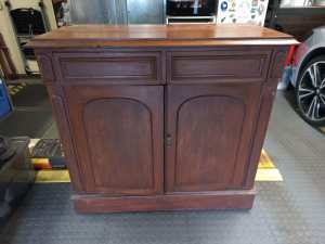 Antique Dark Wood Buffet Unit and Hutch with Glass Doors