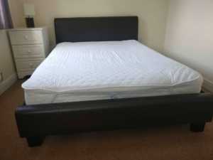 black leather look king size bed frame size 185x210cm, with slat, no