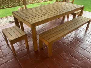 5 Piece, 10 Seater Outdoor Table and Bench Seat Set