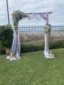 Wedding arbour, complete with flowers and tulle