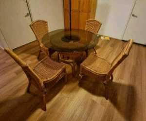 Cane glass table 4 chairs dining suite