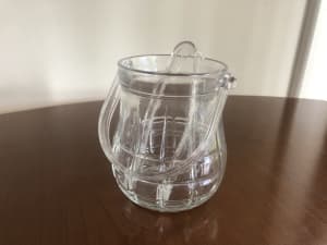 Glass ice bucket with tongs 