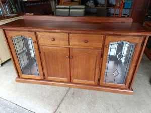 Solid Heavy Buffet Wood Glass Sideboard Table Cupboards Draws Lounge