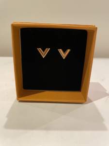 Louis Vuitton LV style gold logo stud earrings