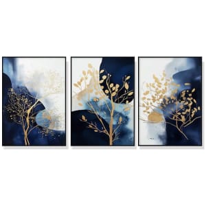 80cmx120cm Navy and Gold Watercolor Shapes 3 Sets Black Frame Can...