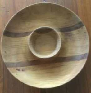 Large wooden chip and dip dish