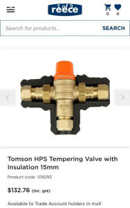 Solar hot water tempering valve