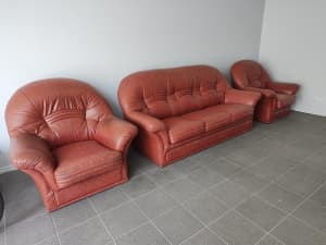 Leather Moran 3 seater couch and 2 x arm chairs
