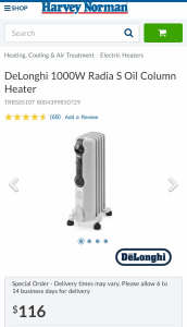 Delonghi 1000W Oil column heater