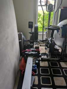 Rower and elliptical bike for home gym