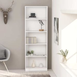 5-Tier Book Cabinet White 60x24x175 cm Engineered Wood...