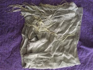 Liz Jordon Gray scarf with beaded fringe
