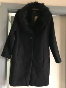 Ladies Black Faux Fur Collar Coat
