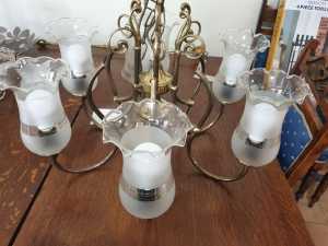 6-Bulb Frosted Glass Bell Chandelier $295 - Vinsan Salvage G1478