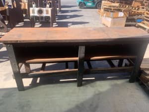 Sturdy antique workbench made from hardwood with a 2mm steel cover