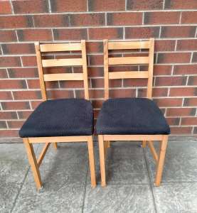 2 Matching Wooden Chairs with Material Seat Covers