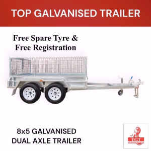 8x5 TANDEM TRAILER GALVANISED, FREE SPARE TYRE & FREE REGISTRATION