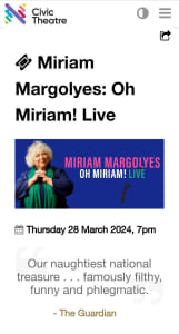 2x Tix to Miriam Margolyes at Newcastle Civic Theatre
