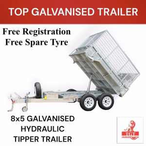 8x5 Hydraulic Tipper Trailer Galvanised 3500kg ATM, with 150x50x5mm Dr