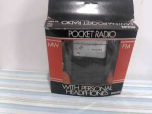 Vintage Philips AM/FM Pocket radio with personal head phones boxed