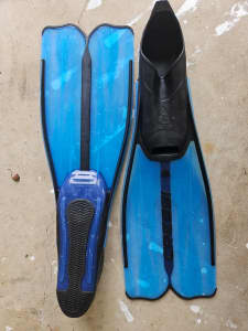 Snorkel fins, mask, and wetsuit dive boots