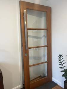 Timber glass door with lock and handles