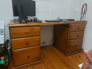 3-piece solid wood study desk with two chest of drawers