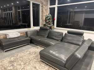 Stylish grey leather sofa