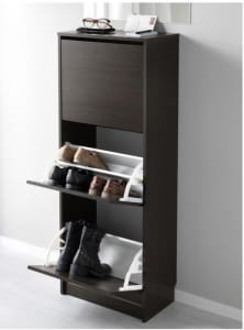 IKEA BISSA Shoe cabinet with 3 compartments, Brown, 49x28x135 cm
