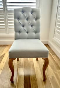 Natural linen, French style dining chair. Duck Egg Blue