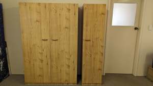 Pine laminate 2 door wardrobe, separate cupboard with shelves
