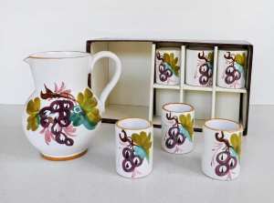 Retro Ceramic Pitcher / Jug and 6 cups, Made in Italy. NEW Cond