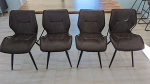 6x Brown Dining Chairs - PU Faux Leather Matte Black Metal Legs
