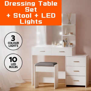 Dressing Table LED 10 Bulbs Makeup Mirror Stool Set Vanity Desk WA