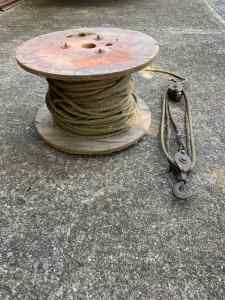 Vintage Block and tackle pulley on spool