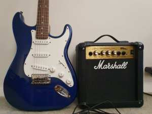 Aria Electric Guitar, Marshall Amp, Guitar Lead