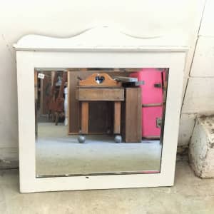 Vintage white painted timber bevelled edge mirror. 