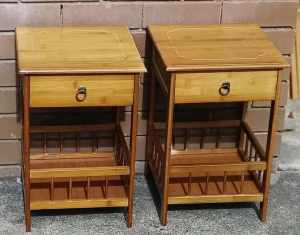 pair of bamboo bedside tables with drawer, small