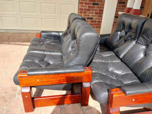 Free black leather & timber 2 seater longes .